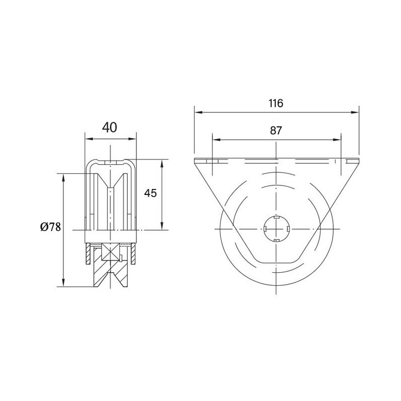 Roue gorge V pour portail 20mm en applique Ø80mm