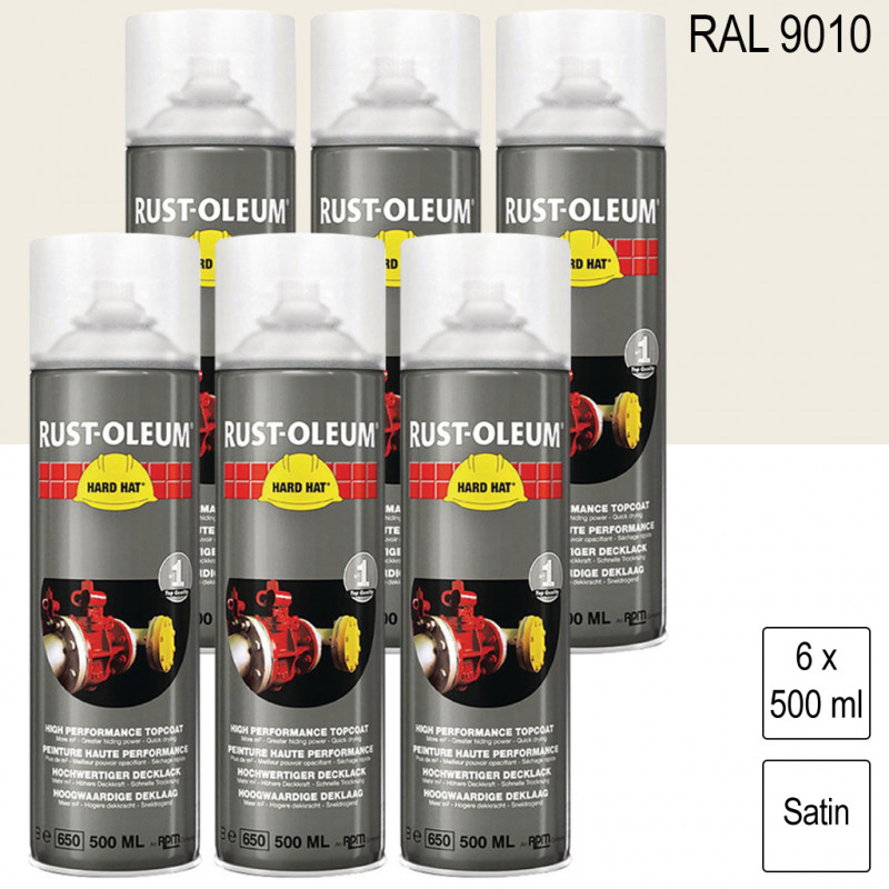 Lot de 6 Peintures de finition industrielle aérosol Hard Hat RAL 9010