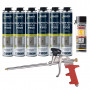 Pack 6 Mousses expansives PU pistolable P305 Foam'n'Fill 750ml BOSTIK + Nettoyant mousse PU CL12 500ml + Pistolet manuel