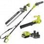 Pack Jardin 18V RYOBI : Perche élagueuse OPP1820 + Taille-haie RY18HT55A-0 + Souffleur à main RY18BLA-0 + 2 batt 18V ONE+ 4,0Ah