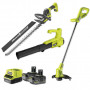 Pack Jardin 18V RYOBI : Coupe-bordure OLT1825M + Taille-haie RY18HT55A-0 + Souffleur à main RY18BLA-0 + 2 batt 18V ONE+ 4,0Ah