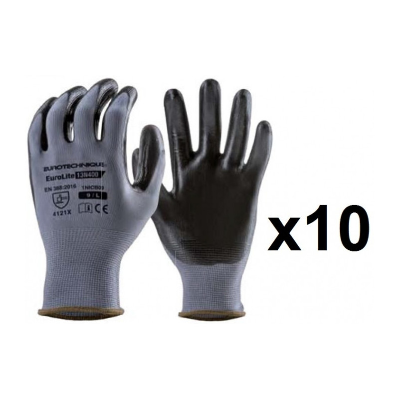 12 Paires / Gants De Protection Mécanique, Enduction Nitrile