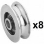 8 Roues gorge U sur roulement pour portail 20mm - Ø80mm - acier