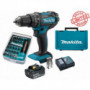 Perceuse visseuse à percussion Makita 18V 62Nm DHP482 + 1 batt 3 Ah + 30 embouts de vissage + porte-embout magnétique