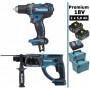 Pack Makita Premium 18V 5Ah: Perceuse 62Nm DDF482 + Perforateur 2J DHR202 + 2 batteries + 2 MakPac MAK2220RTJ MAKITA