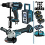 Pack Power PRO Makita 18V: Perceuse 91Nm DDF458 + Meuleuse 125mm DGA504 + Radio de chantier DMR108 + 3 batt 5Ah + sac