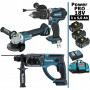 Pack Makita Power PRO 18V: Perceuse 91Nm DHP458 + Perfo 2J DHR202 + Meuleuse 125mm DGA504 + 3 batt 5Ah + sac MAKITA