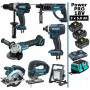 Pack MAKITA Power PRO 7 outils 18V : DDF458 + DHR202 + DGA504 + DTD152 + DJV180 + DSS610 + DEADML805 + 3 batt 5Ah + sac