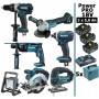 Pack MAKITA Power PRO 7 outils 18V : DDF458 + DHR202 + DGA504 + DTD152 + DJV180 + DSS610 + DEADML805 + 3 batt 5Ah + 5 Coffrets