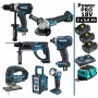 Pack Makita Power PRO 7 outils 18V: DDF458 + DHR202 + DTD152 + DGA504 + DJV180 + DMR108 + DEADML802 + 3 batt 5Ah + sac