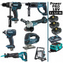 Pack MAKITA Power PRO 7 outils 18V : DDF458 + DHR202 + DTD152 + DGA504 + DJV180 + DJR186 + DEADML805 + 3 batt 5Ah + sac