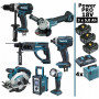 Pack Makita Power PRO 7 outils 18V: DDF458 + DHR202 + DTD152 + DGA504 + DSS610 + DMR108 +DEADML802 + coffret