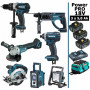 Pack MAKITA Power PRO 7 outils 18V : DDF458 + DHR202 + DTD152 + DGA504 + DSS610 + DMR108 + DEADML805 + 3 batt 5ah + sac