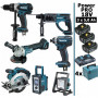 Pack MAKITA Power PRO 7 outils 18V : DDF458 + DHR202 + DTD152 + DGA504 + DSS610 + DMR108 + DEADML805 + 3 batt 5Ah + 4 Coffrets