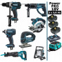 Pack MAKITA Power PRO 7 outils 18V : DDF458 + DHR202 + DTD152 + DJV180 + DSS610 + DJR186 + DEADML805 + 3 batt 5Ah + sac