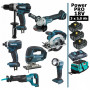 Pack Makita Power PRO 7 outils 18V: DDF458 + DGA504 + DTD152 + DJV180 + DSS610 + DJR186 + DEADML802 + 3 batt 5Ah + sac