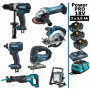 Pack MAKITA Power PRO 7 outils 18V : DDF458 + DGA504 + DTD152 + DJV180 + DSS610 + DJR186 + DEADML805 + 3 batt 5Ah + sac