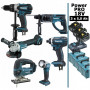 Pack Makita Power PRO 6 outils 18V: DDF458 + DHR202 + DGA504 + DTD152 + DJV180 + Lampe + 3 batt 5Ah + 4 Coffrets