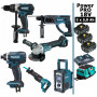 Pack Makita Power PRO 6 outils 18V: DDF458 + DHR202 + DGA504 + DTD152 + DJR186 + DMR108 + 3 batt 5Ah + sac