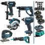 Pack Makita Power PRO 6 outils 18V: DDF458 + DHR202 + DTD152 + DJV180 + DSS610 + DJR186 + 3batt 5ah + sac