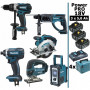 Pack Makita Power PRO 6 outils 18V: DDF458 + DHR202 + DTD152 + DJV180 + DSS610 + DMR108 + 3 batt 5Ah + 4 Coffrets