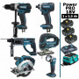 Pack Makita Power PRO 6 outils 18V: DDF458 + DHR202 + DTD152 + DJV180 + DSS610 + Lampe + 3 batt 5Ah + sac