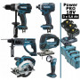 Pack Makita Power PRO 6 outils 18V: DDF458 + DHR202 + DTD152 + DJV180 + DSS610 + Lampe + 3 batt 5Ah + 4 Coffrets