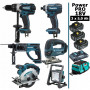 Pack Makita Power PRO 6 outils 18V: DDF458 + DHR202 + DTD152 + DJV180 + DSS610 + Projecteur + 3 batt 5Ah + sac