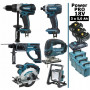 Pack Makita Power PRO 6 outils 18V: DDF458 + DHR202 + DTD152 + DJV180 + DSS610 + Projecteur + 3 batt 5Ah + 4 Coffrets