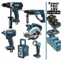 Pack Power PRO Makita 6 outils 18V: DDF458 + DTD152 + DHR202 + DSS610 + DMR108 + Lampe + 3 batt 5Ah + 3 Coffrets