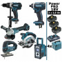 Pack Makita Power PRO 6 outils 18V: DDF458 + DGA504 + DTD152 + DJV180 + DSS610 + DMR108 + 3 batt 5Ah + 4 Coffrets