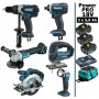 Pack Makita Power PRO 6 outils 18V: DDF458 + DGA504 + DTD152 + DJV180 + DSS610 + Lampe + 3 batt 5Ah + sac