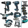 Pack Makita Power PRO 6 outils 18V: DDF458 + DGA504 + DTD152 + DJV180 + DSS610 + Projecteur + 3 batt 5Ah + sac