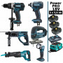 Pack Makita Power PRO 6 outils 18V: DDF458 + DHR202 + DTD152 + DJV180 + DJR186 + Lampe + 3 batt 5Ah + sac