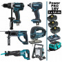 Pack MAKITA Power PRO 6 outils 18V : DDF458 + DHR202 + DTD152 + DJV180 + DJR186 + DEADML805 + 3 batt 5Ah + sac