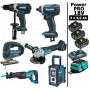 Pack Makita Power PRO 6 outils 18V: DDF458 + DGA504 + DTD152 + DJV180 + DJR186 + DMR108 + 3 batt 5Ah + sac