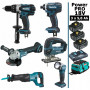 Pack Makita Power PRO 6 outils 18V: DDF458 + DGA504 + DTD152 + DJV180 + DJR186 + Lampe + 3 batt 5Ah + sac