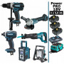 Pack Makita Power PRO 6 outils 18V: DDF458 + DTD152 + DGA504 + DJR186 + DMR108 + Projecteur + 3 batt 5Ah + sac