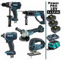 Pack Makita Power PRO 5 outils 18V: DDF458 + DHR202 + DGA504 + DTD152 + DJV180 + 3 batt 5Ah + sac