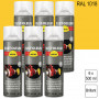 Lot de 6 Peintures de finition industrielle aérosol Hard Hat RAL 1018 Jaune zinc brillant 500ml RUST-OLEUM