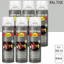 Lot de 6 Peintures de finition industrielle aérosol Hard Hat RAL 7035 Gris clair brillant 500ml RUST-OLEUM