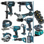 Pack Makita Power PRO 10 outils 18V: DDF458 DHR202 DGA504 DTW190 DTD152 DJV180 DSS610 DJR186 DMR108 DEADML802 + 4 batt 5Ah + sac