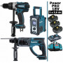 Pack Power PRO Makita 18V: Perceuse 91Nm DDF458 + Perfo 2J DHR202 + Radio de chantier DMR108 + 3 batt 5Ah + sac