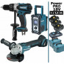 Pack Power PRO Makita 18V: Perceuse 91Nm DDF458 + Meuleuse 125mm DGA504 + Radio de chantier DMR108 + 3 batt 5Ah + 2 Coffrets