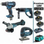 Pack Makita Premium 4 machines 18V 5Ah: Perceuse DDF482 + Meuleuse DGA504 + Perforateur DHR202 + DJV180 + 3 batteries + sac