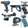 Pack Makita Premium 4 machines 18V 5Ah: Perceuse DDF482 + Meuleuse DGA504 + Perforateur DHR202 + DJV180 + 3 batt + 4 Coffrets