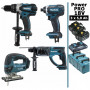 Pack Makita Power PRO 18V: Perceuse 91Nm DDF458 + Perfo 2J DHR202 + Visseuse à chocs 165Nm DTD152 + Scie sauteuse 26mm DJV180 +