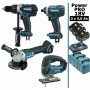 Pack Makita Power PRO 18V: DDF458 + DGA504 + DTD152 + DJV180 + 3 batt 5Ah + 3 Coffrets