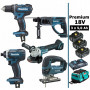 Pack Makita premium 5 machines 18V 5Ah: Perceuse DDF482 + Meuleuse DGA504 + Perforateur DHR202 + Visseuse à chocs DTD152 + Scie