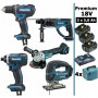 Pack Makita premium 5 machines 18V 5Ah: Perceuse DDF482 + Meuleuse DGA504 + Perforateur DHR202 + Visseuse à chocs DTD152 + Scie